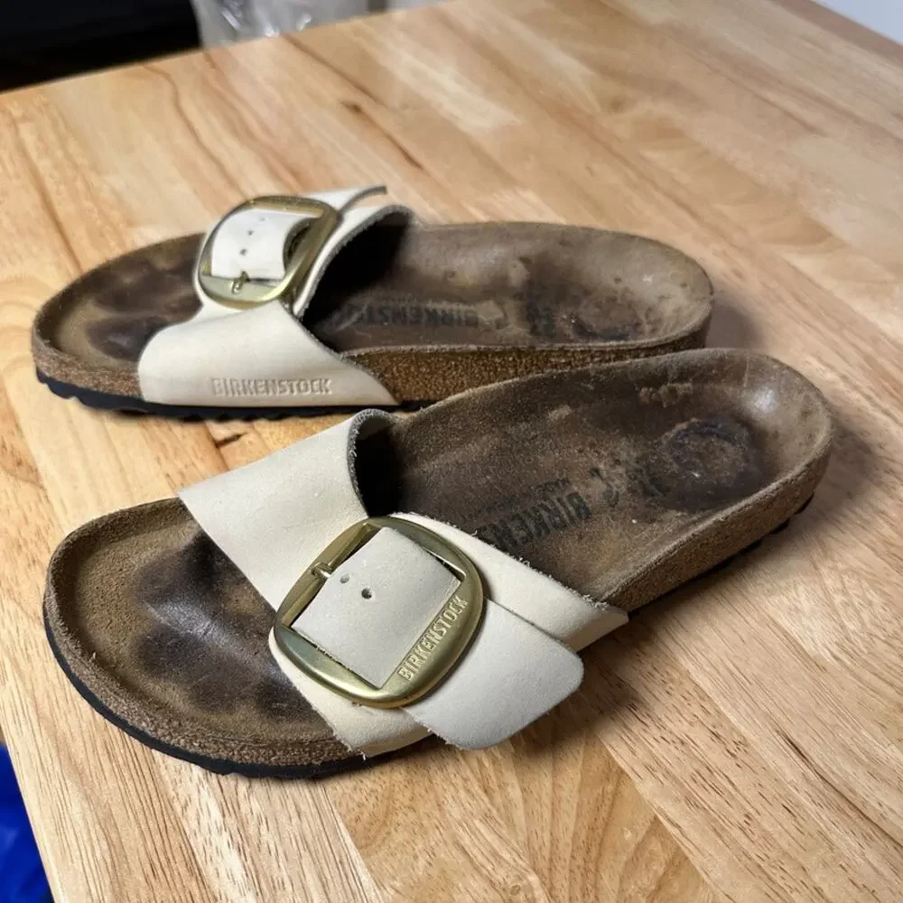 Birkenstock Womens Madrid Big Buckle Nubuck Leather Slide On Sandal EU 37 US 6 - Picture 2 of 7